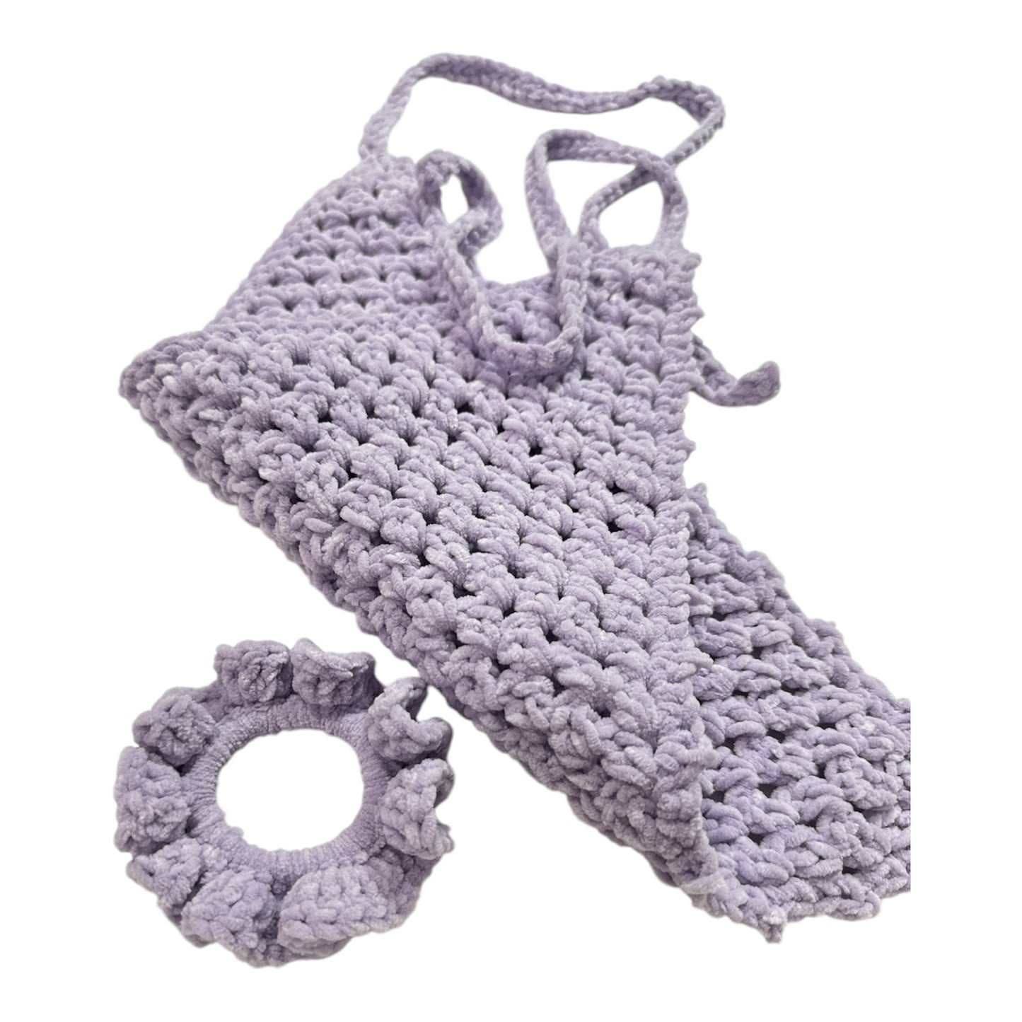 Crocheted Bandana with Scrunchie - Lilac