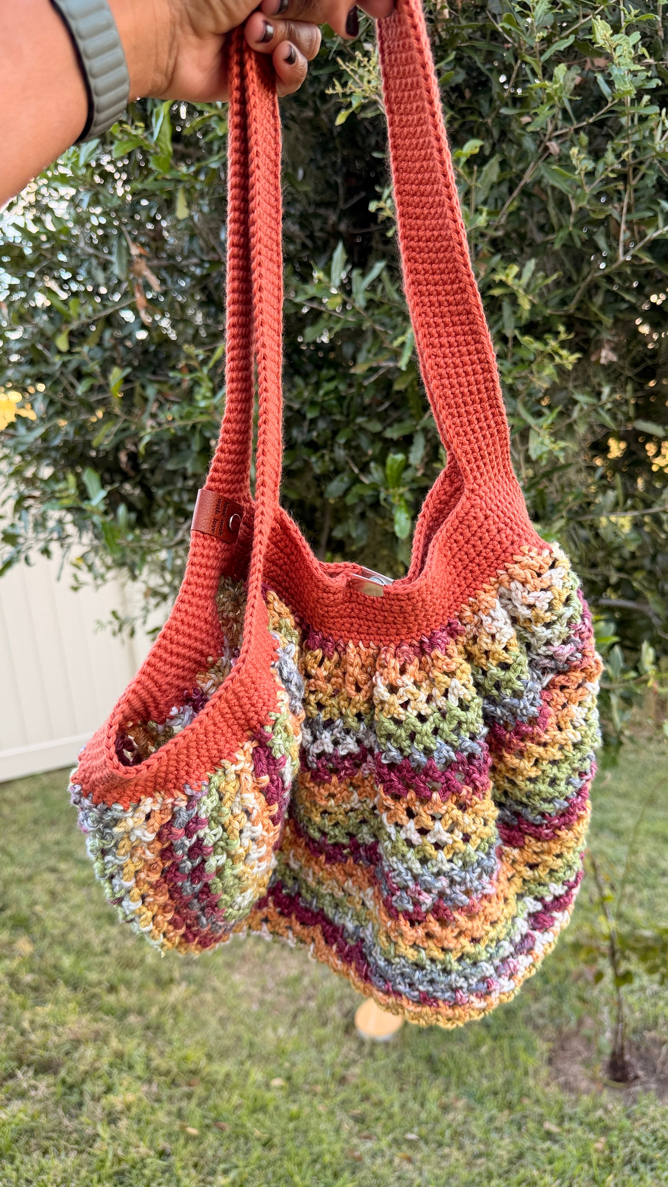 Handmade Crochet Market Mesh Bag, Terracota and Cinnamon Cedar
