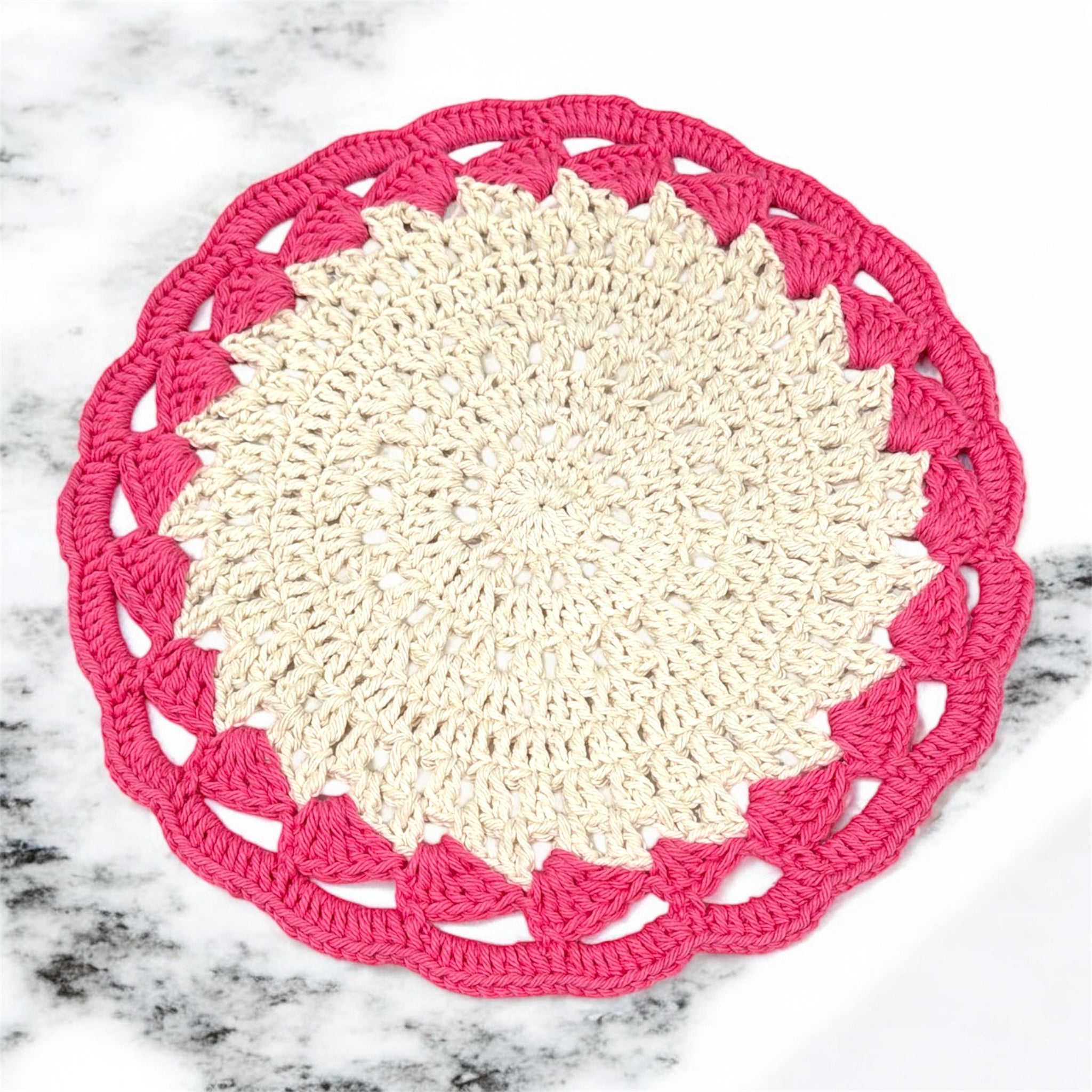 Coffee and Tea placemat,  set of 2, handmade crochet. Pink