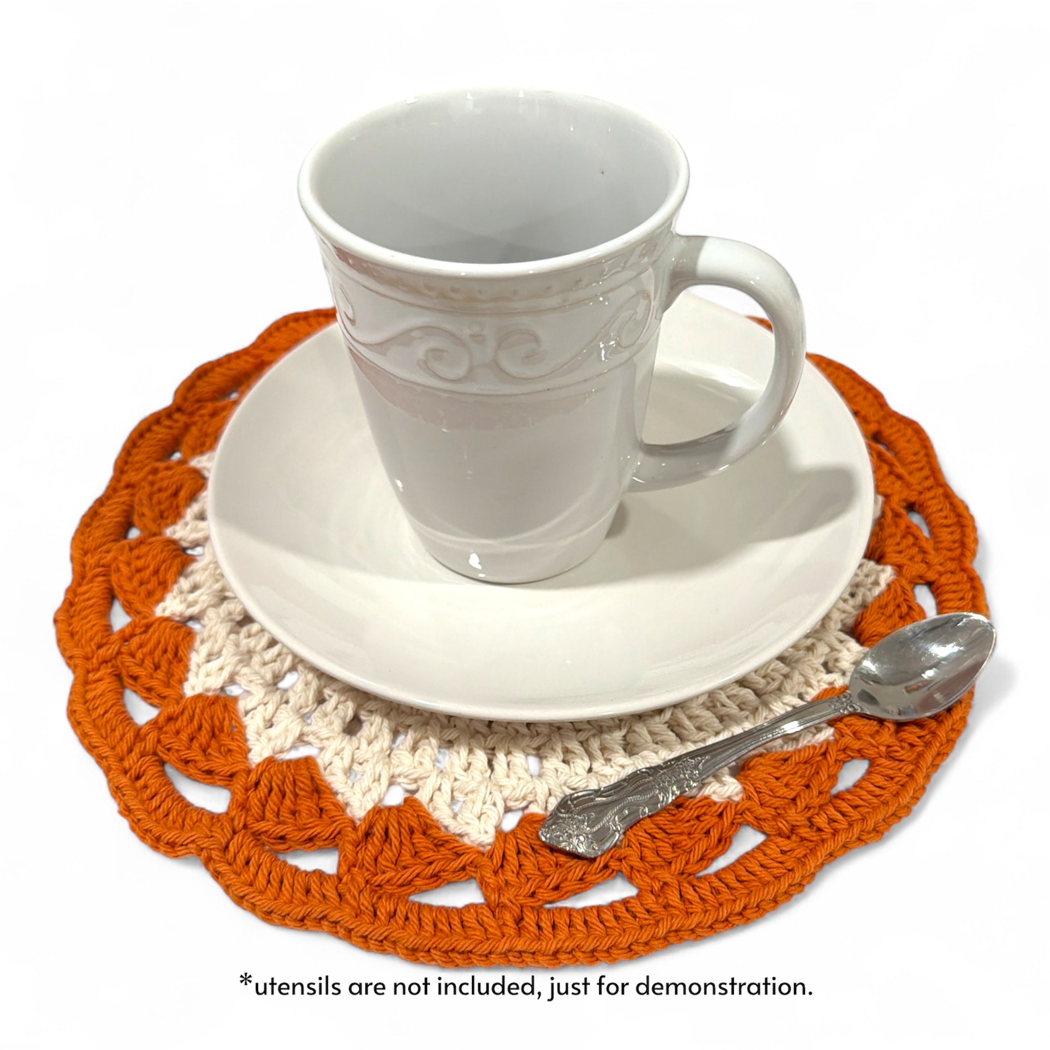 Coffee and Tea placemat,  set of 2, handmade crochet.  Color Papaya