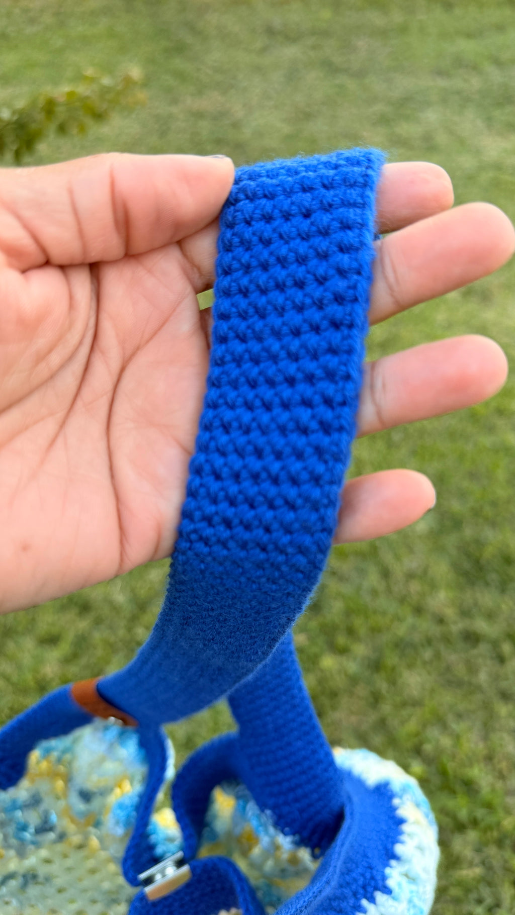 Handmade Crochet Market Mesh Bag, Blue and Paris in June