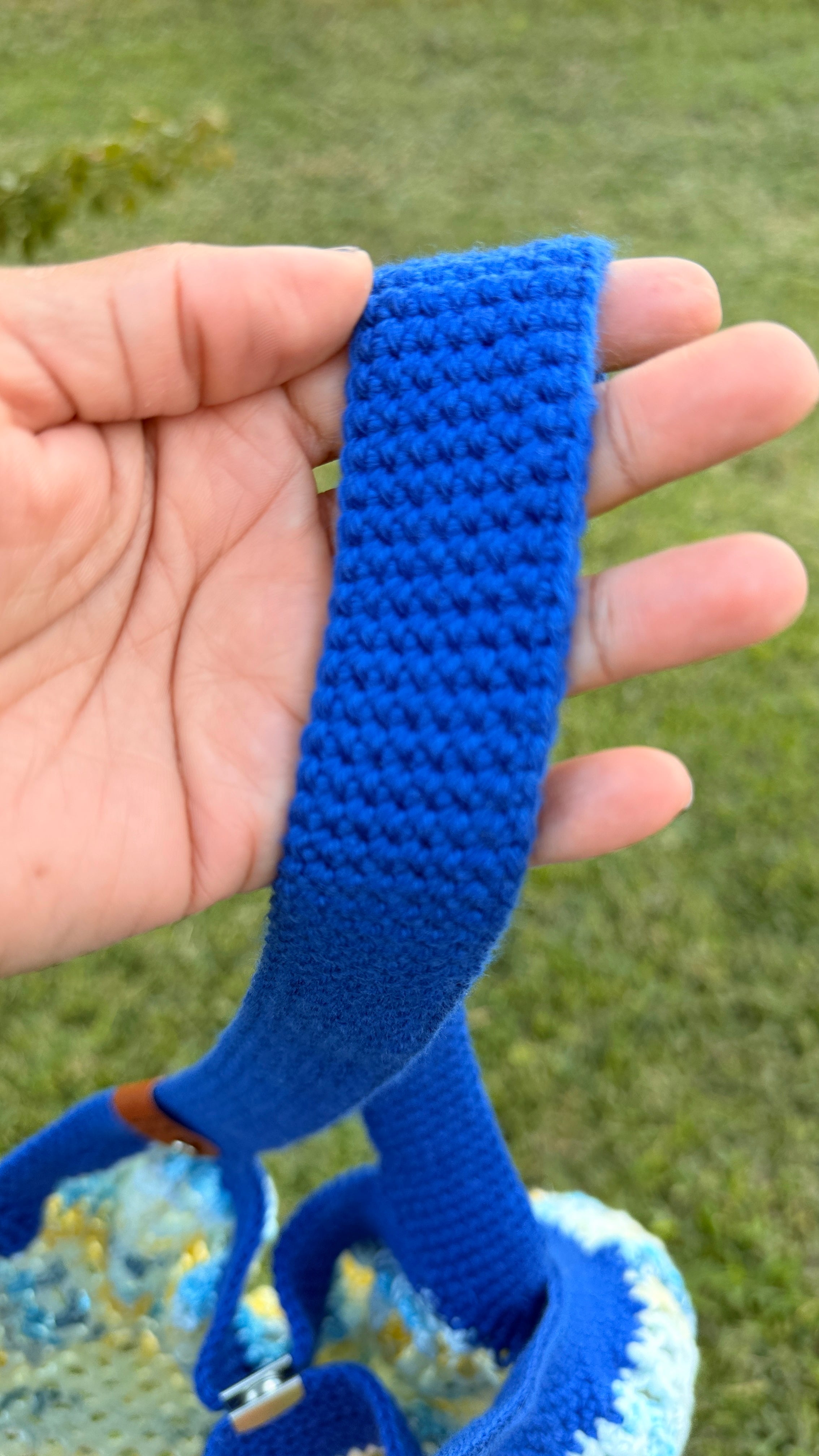 Handmade Crochet Market Mesh Bag, Blue and Paris in June