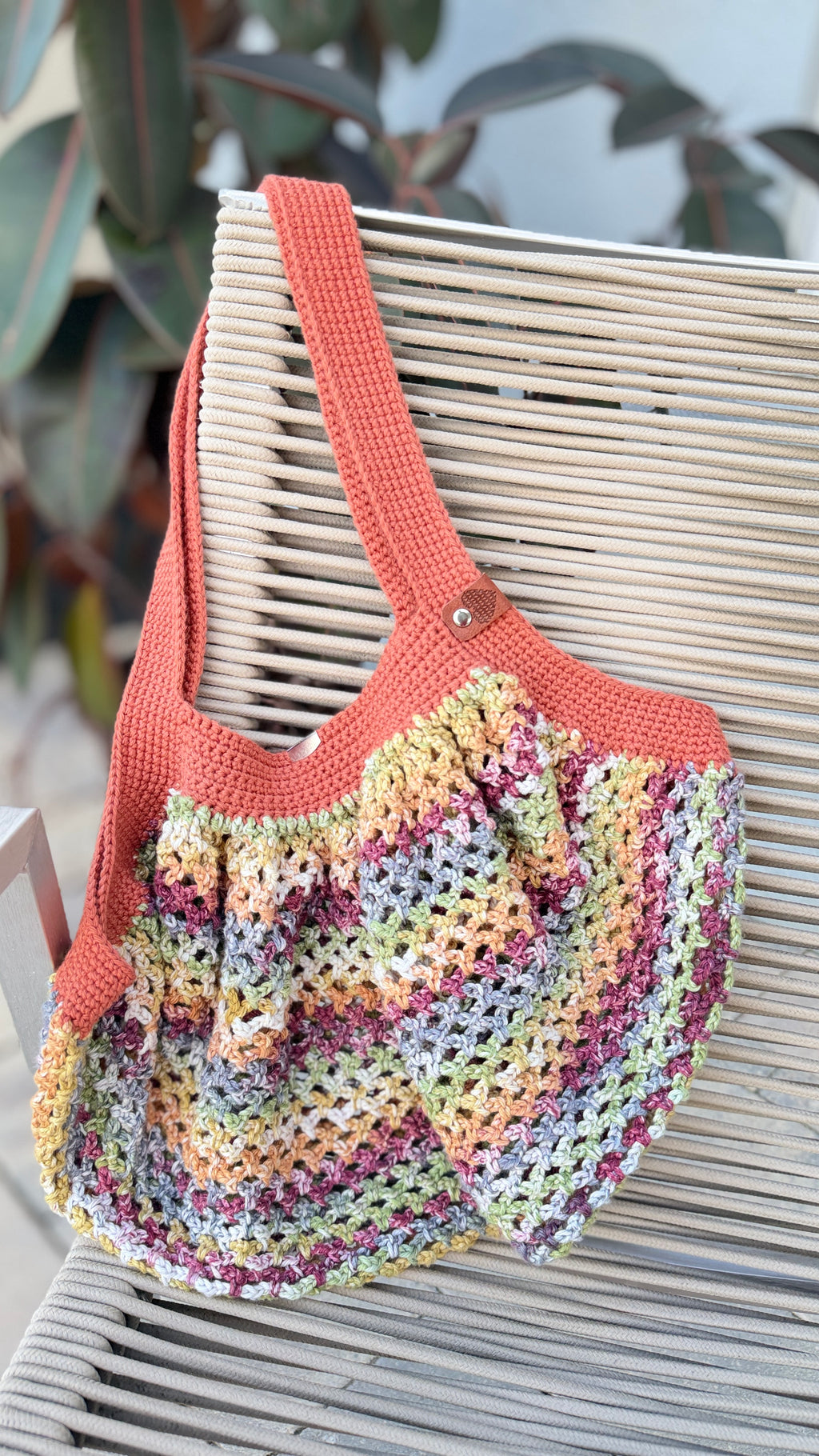 Handmade Crochet Market Mesh Bag, Terracota and Cinnamon Cedar