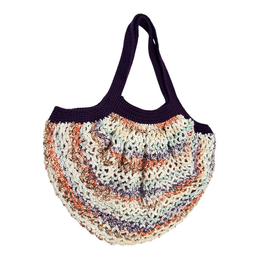 Crochet Market Bag Expandable Shoulder Bag, 100% USA-Grown Cotton, Ideal for Shopping and Everyday Use, Dark Purple and Multicolor