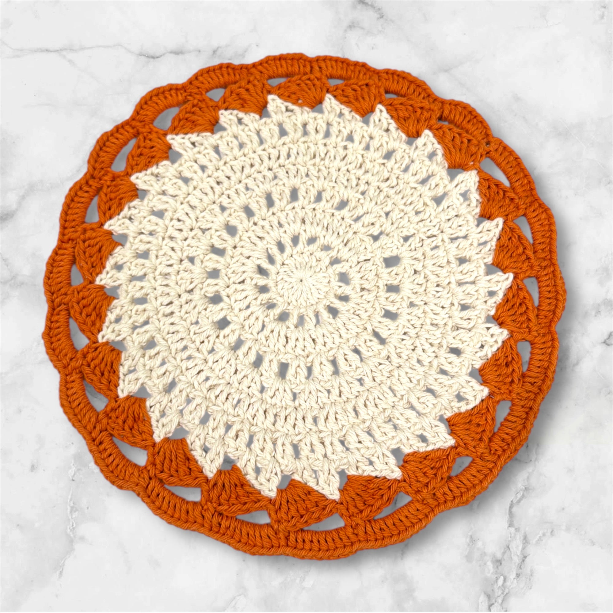 Coffee and Tea placemat,  set of 2, handmade crochet.  Color Papaya