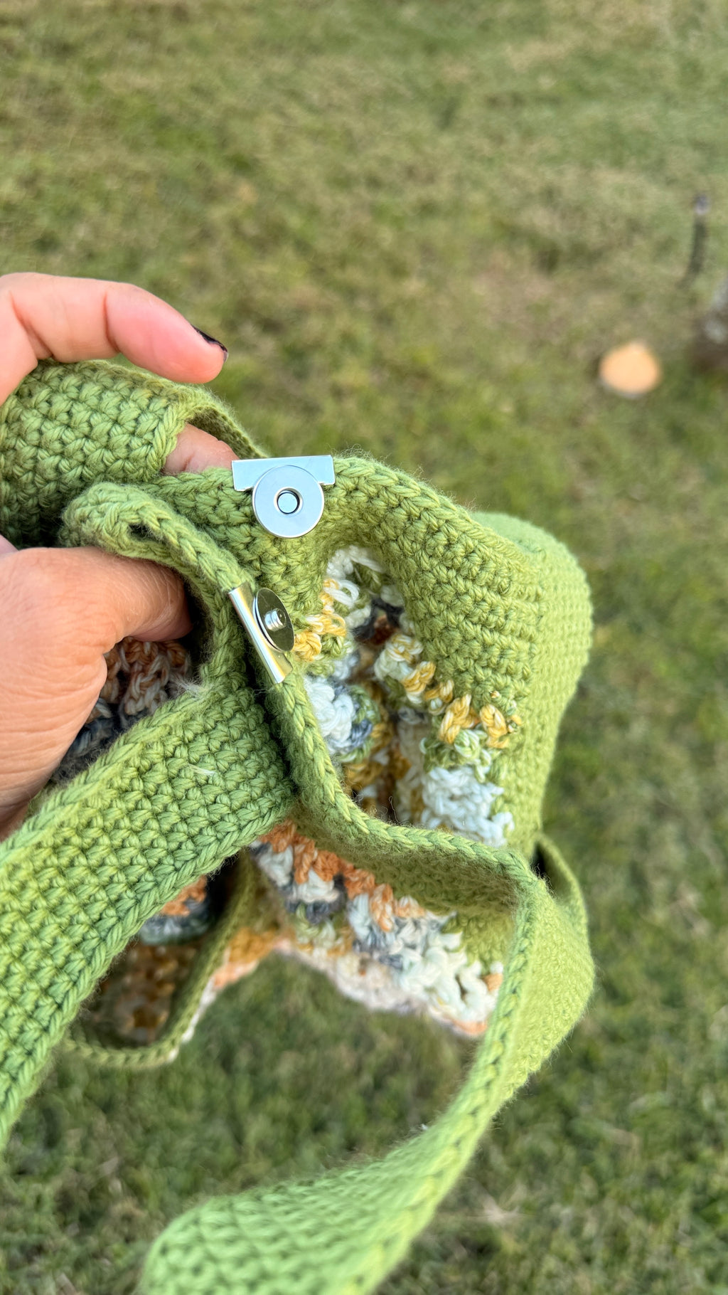 Handmade Crochet Market Mesh Bag, Olive Green and Harvest Hue