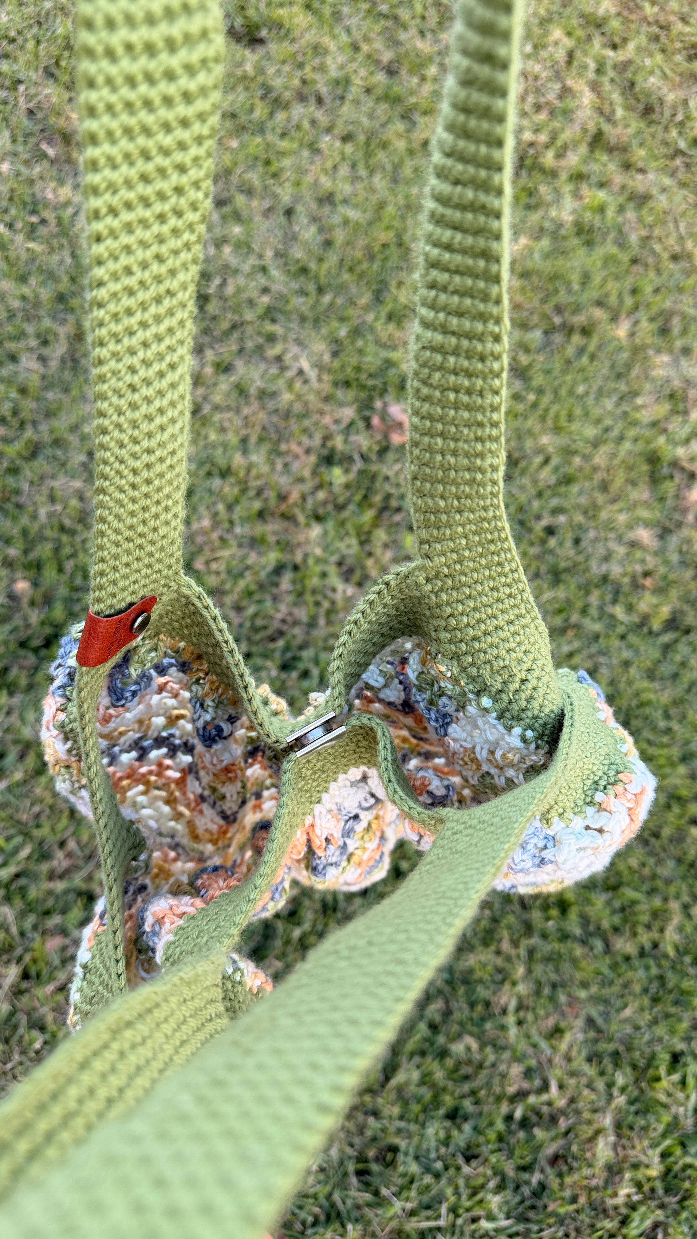 Handmade Crochet Market Mesh Bag, Olive Green and Harvest Hue