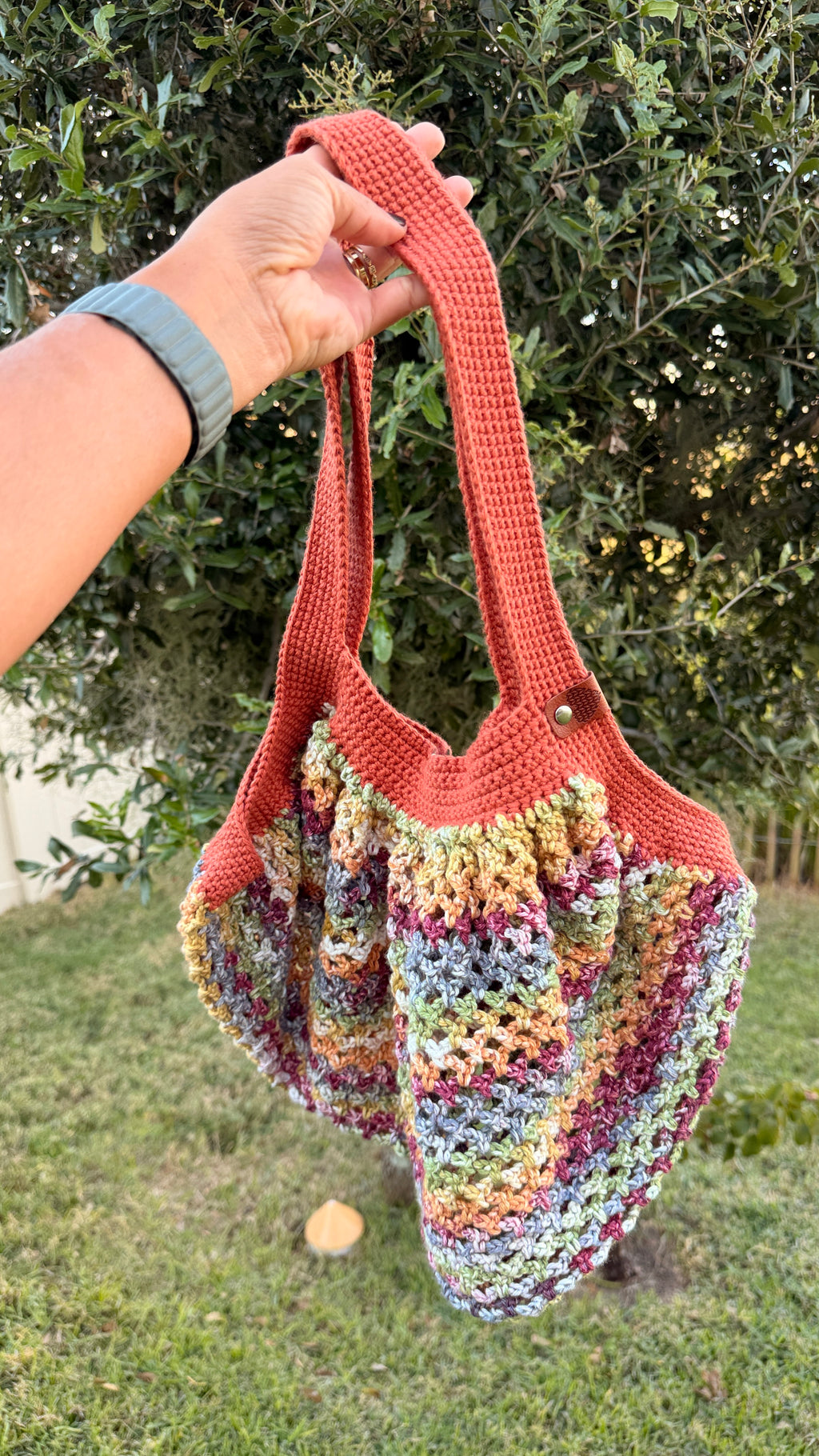Handmade Crochet Market Mesh Bag, Terracota and Cinnamon Cedar