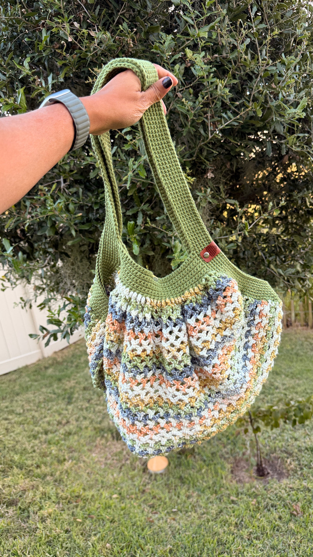Handmade Crochet Market Mesh Bag, Olive Green and Harvest Hue