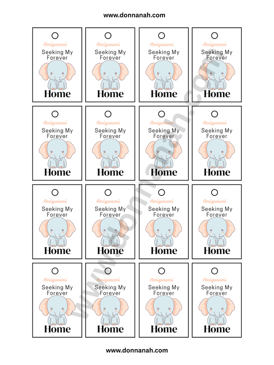 Amigurumi Crochet Printable PDF Tags for Download - Baby Elephant Tag
