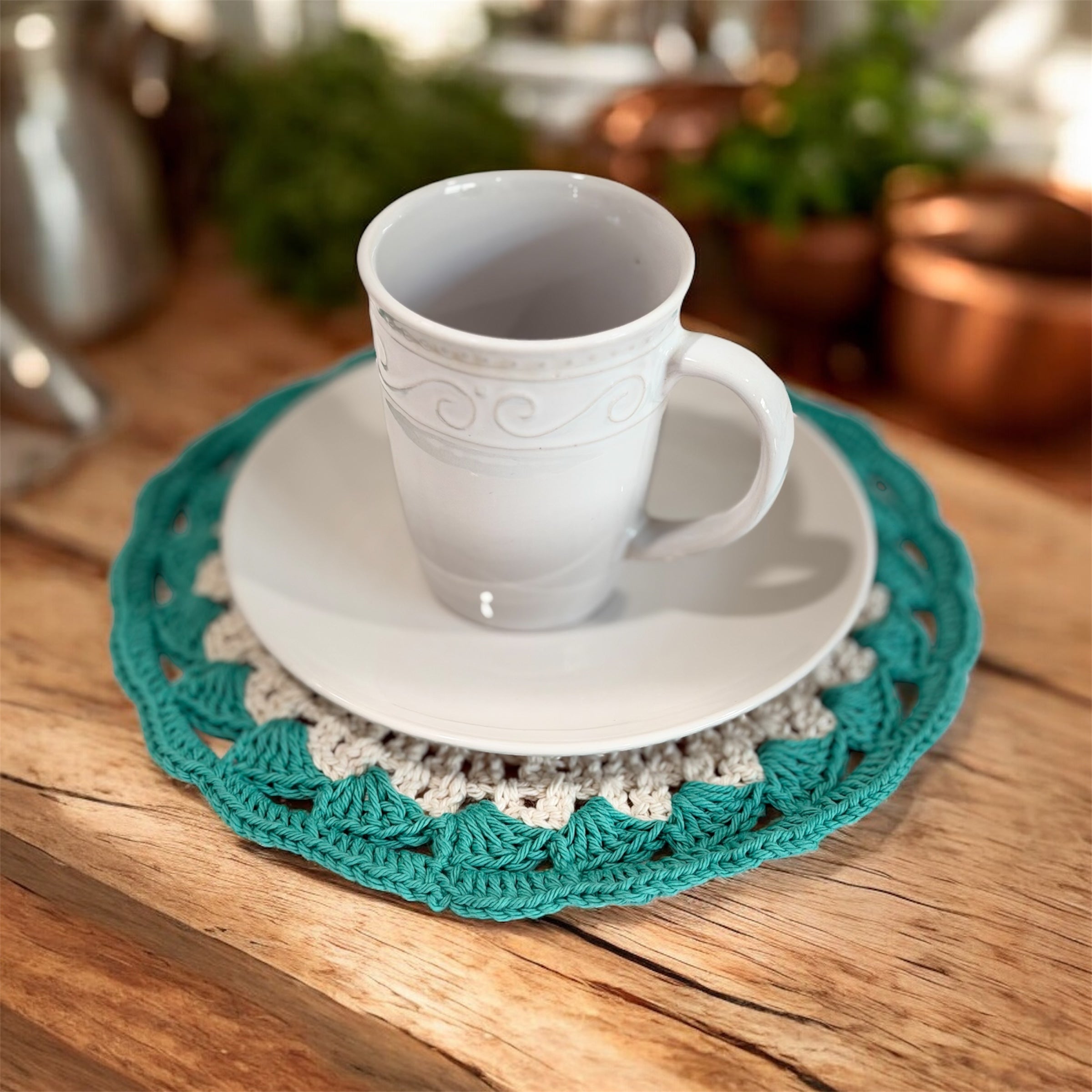 Coffee and Tea placemat,  set of 2, handmade crochet.