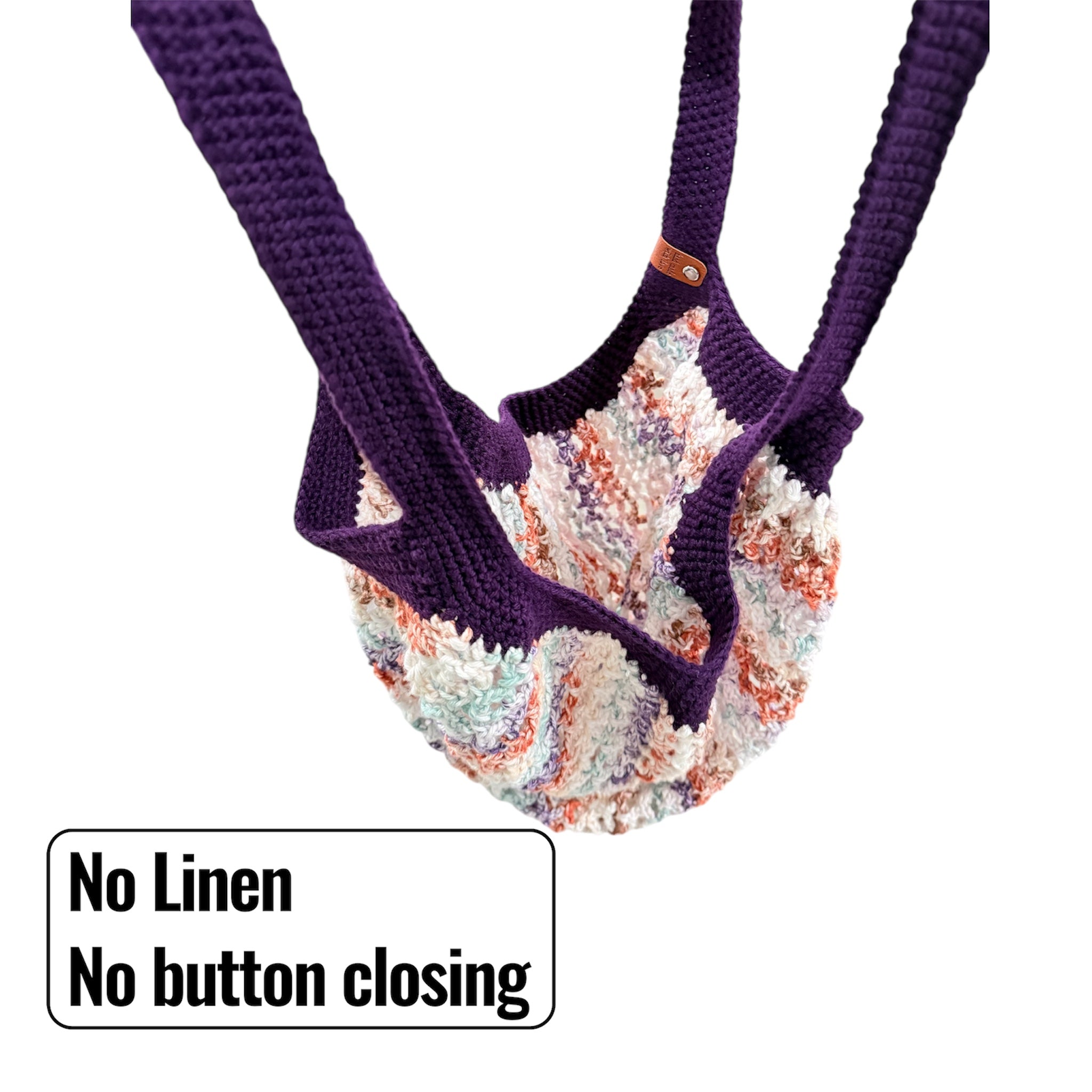 Handmade Crochet Market Mesh Bag, Purple Handle, Summer Beach Handmade