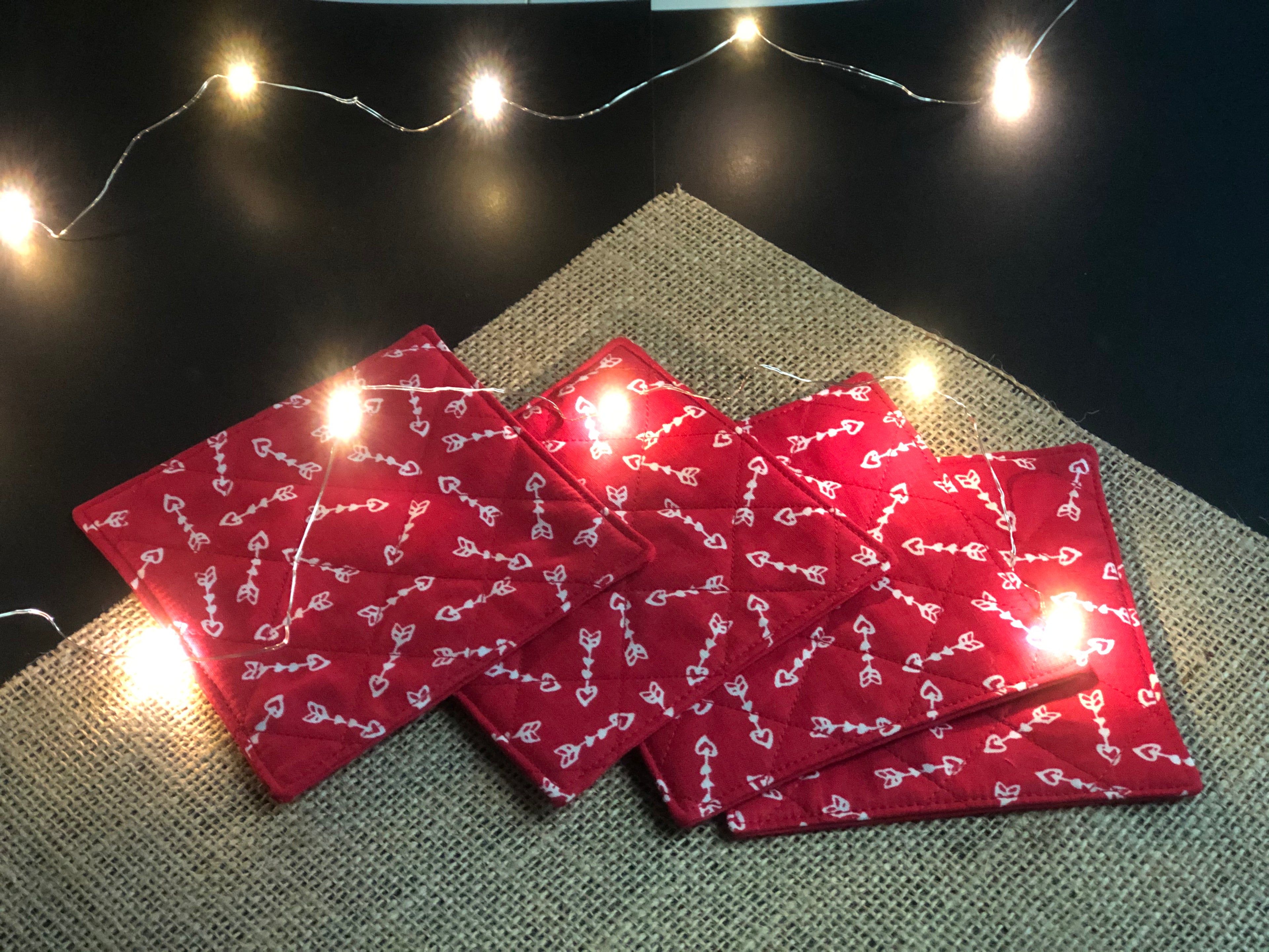 Quilted Coster Red Arrow Set of 4 - Handmade