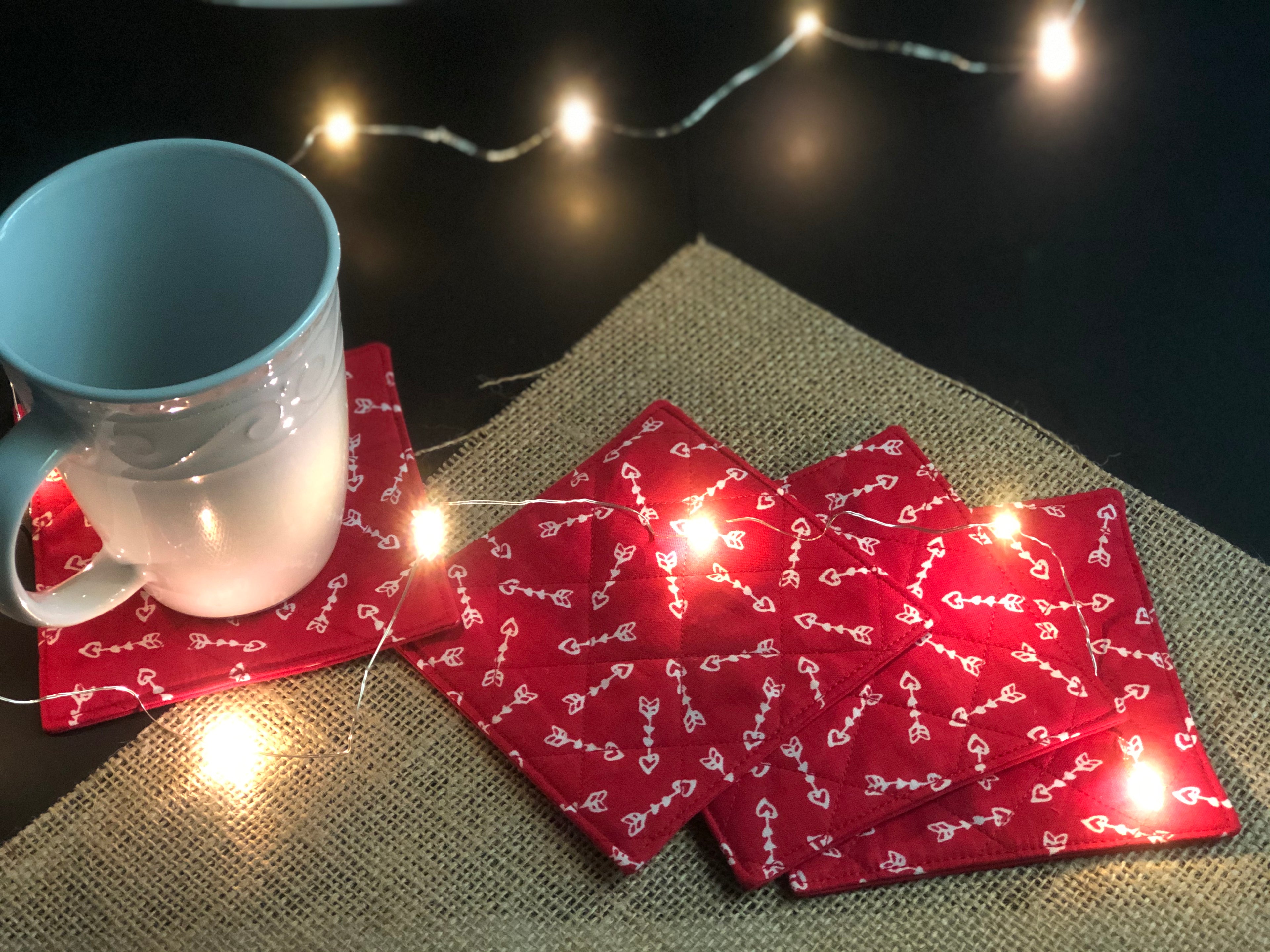 Quilted Coster Red Arrow Set of 4 - Handmade