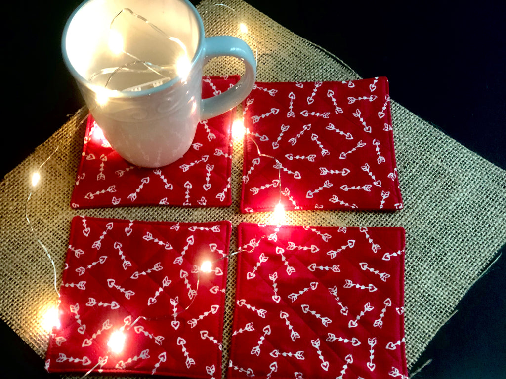 Quilted Coster Red Arrow Set of 4 - Handmade