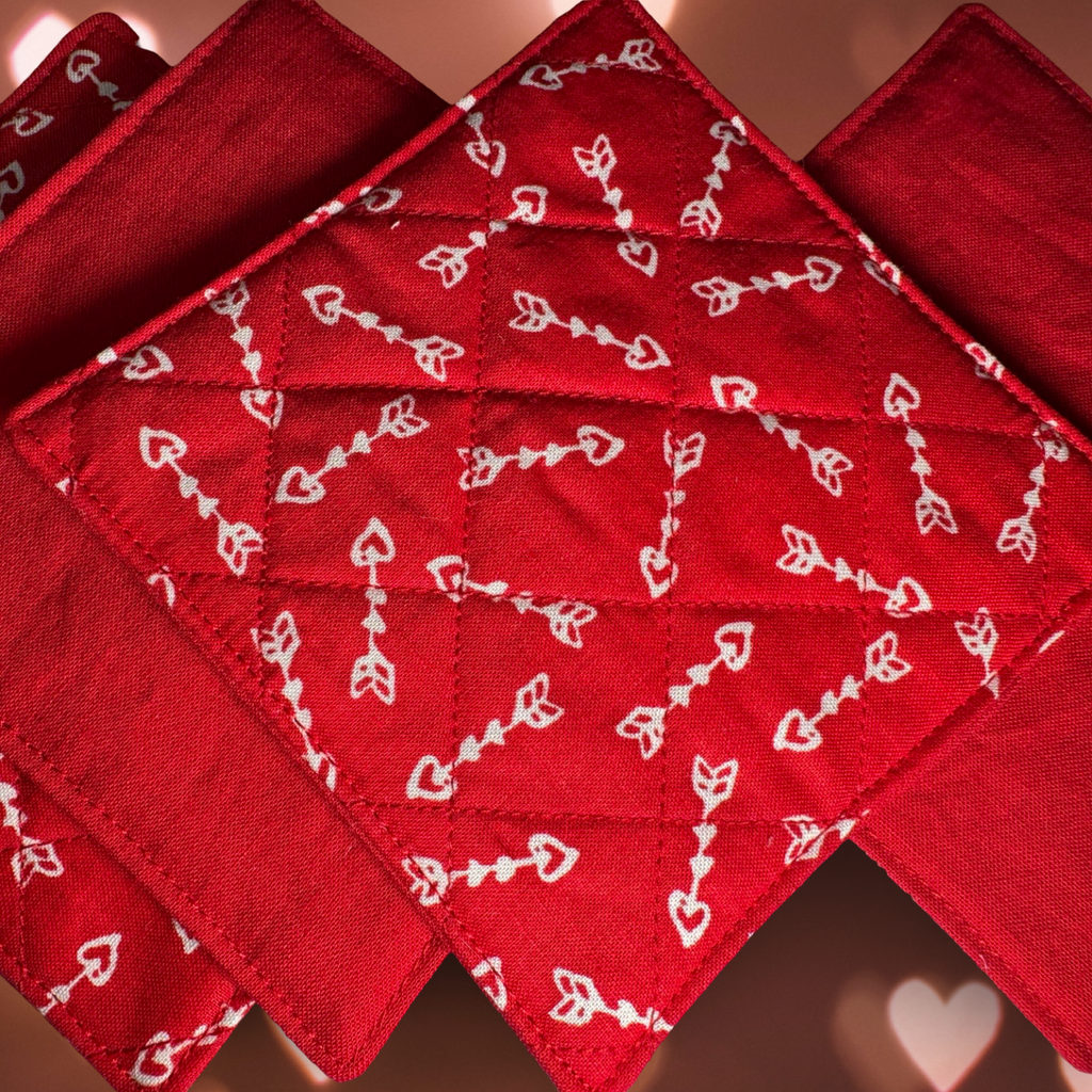 Quilted Coster Red Arrow Set of 4 - Handmade