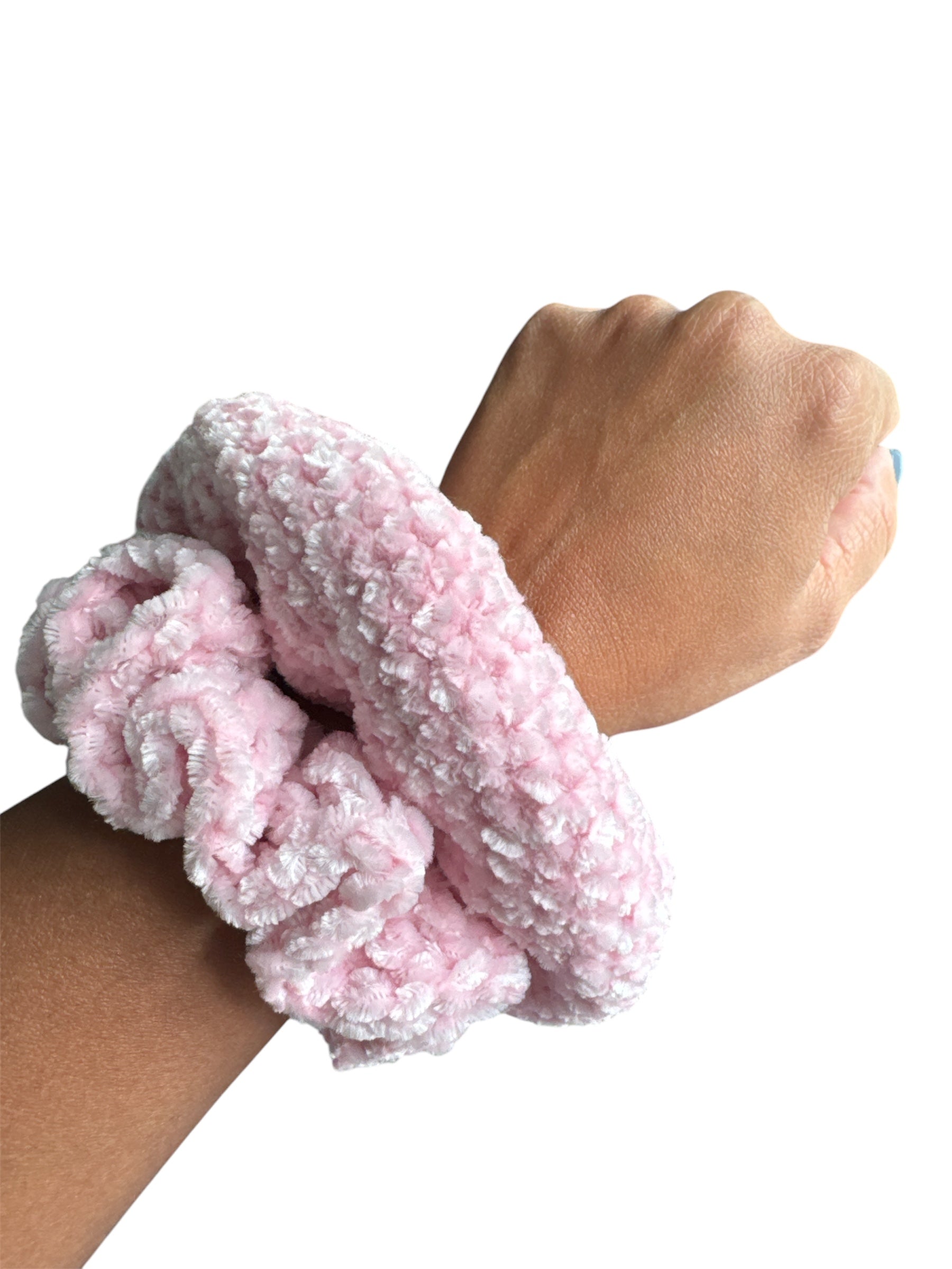 Crochet Velvet Scrunchie, Pair, set of two styles, Pink