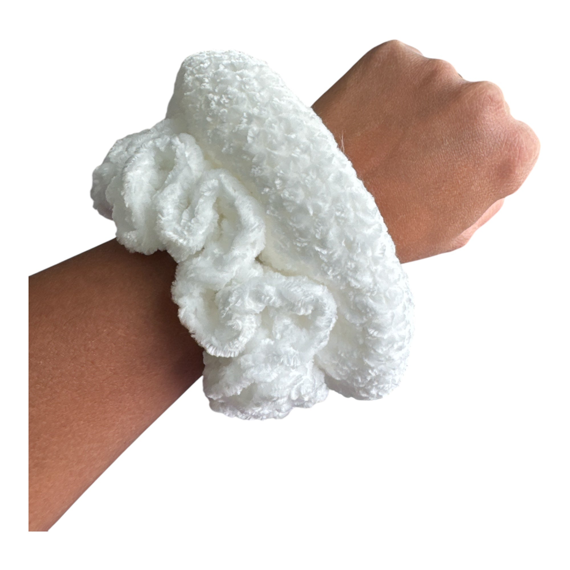 Crochet Velvet Scrunchie, Pair, set of two styles, White