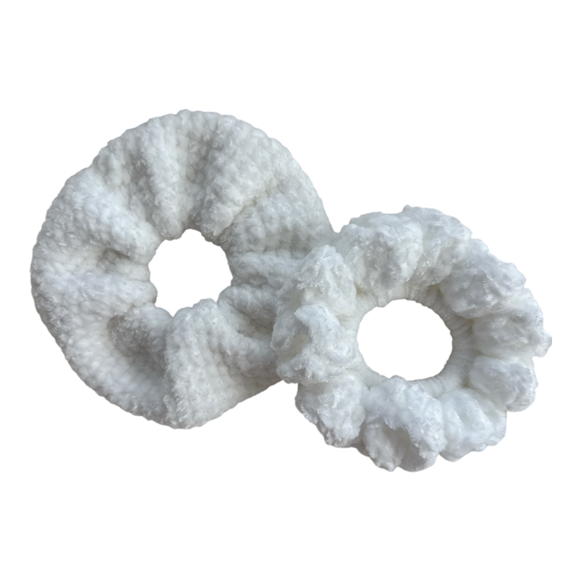 Crochet Velvet Scrunchie, Pair, set of two styles, White