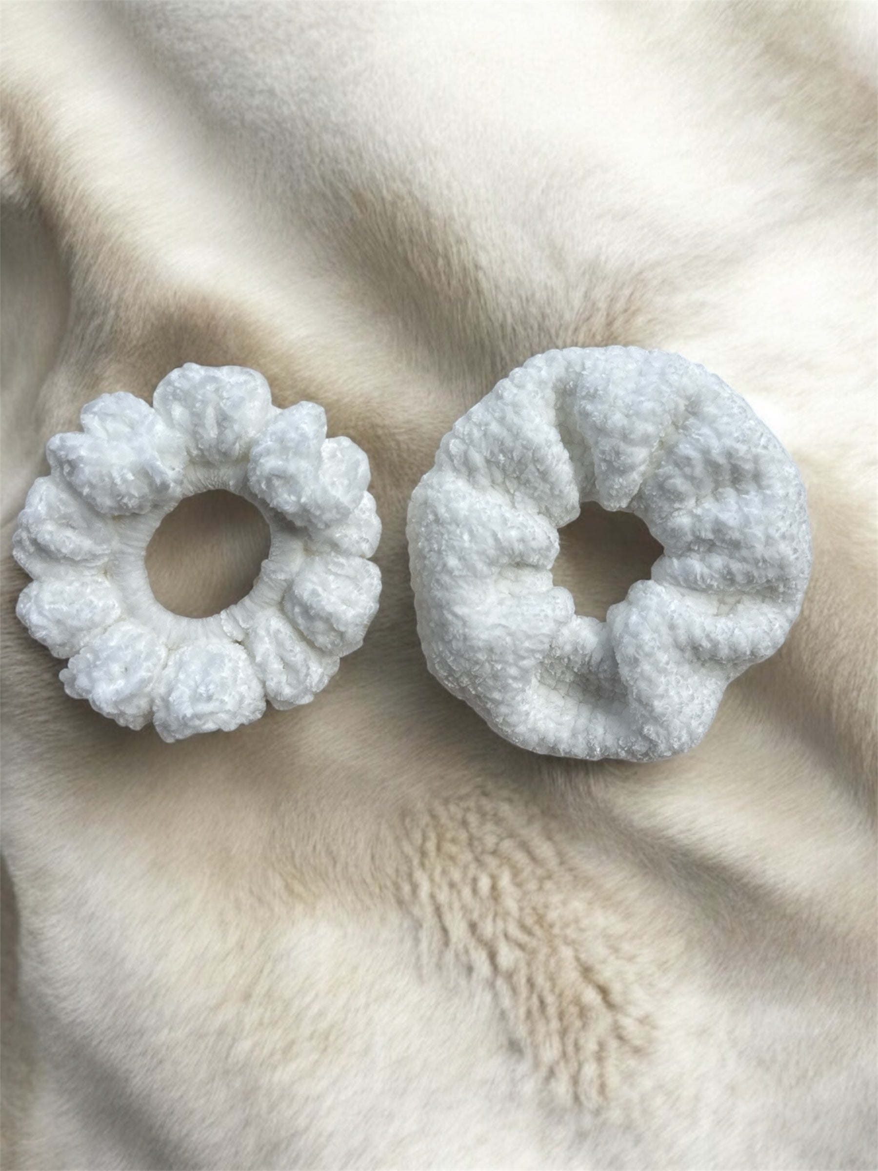 Crochet Velvet Scrunchie, Pair, set of two styles, White