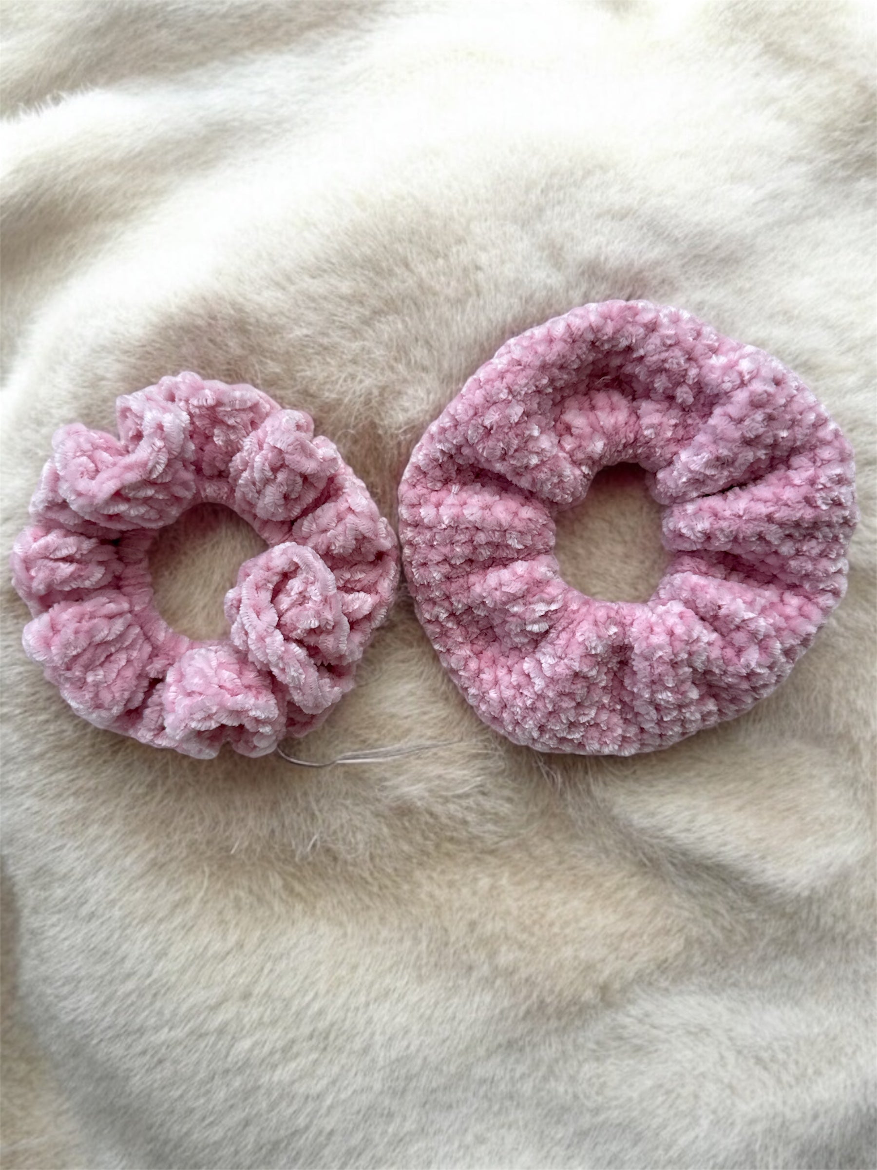 Crochet Velvet Scrunchie, Pair, set of two styles, Pink