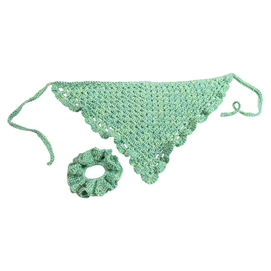 Crocheted Bandana with Scrunchie Adult Size - Green