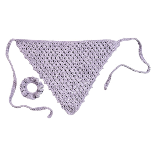 Crocheted Bandana  with Scrunchie - Lilac