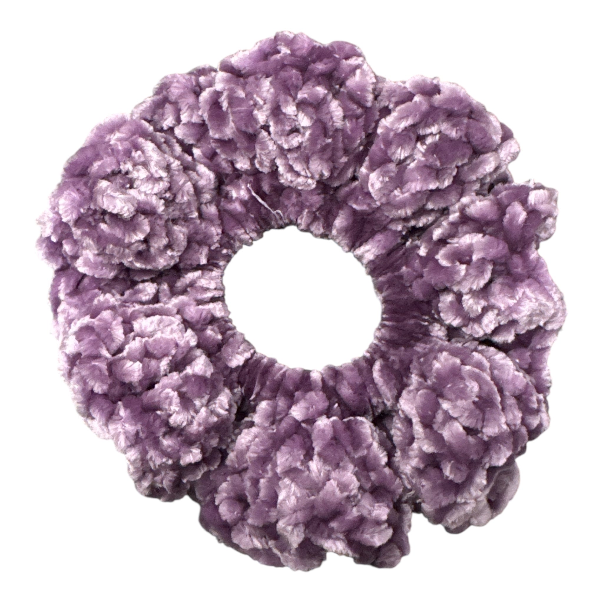 Crochet Velvet scrunchie, All over Tie. Purple