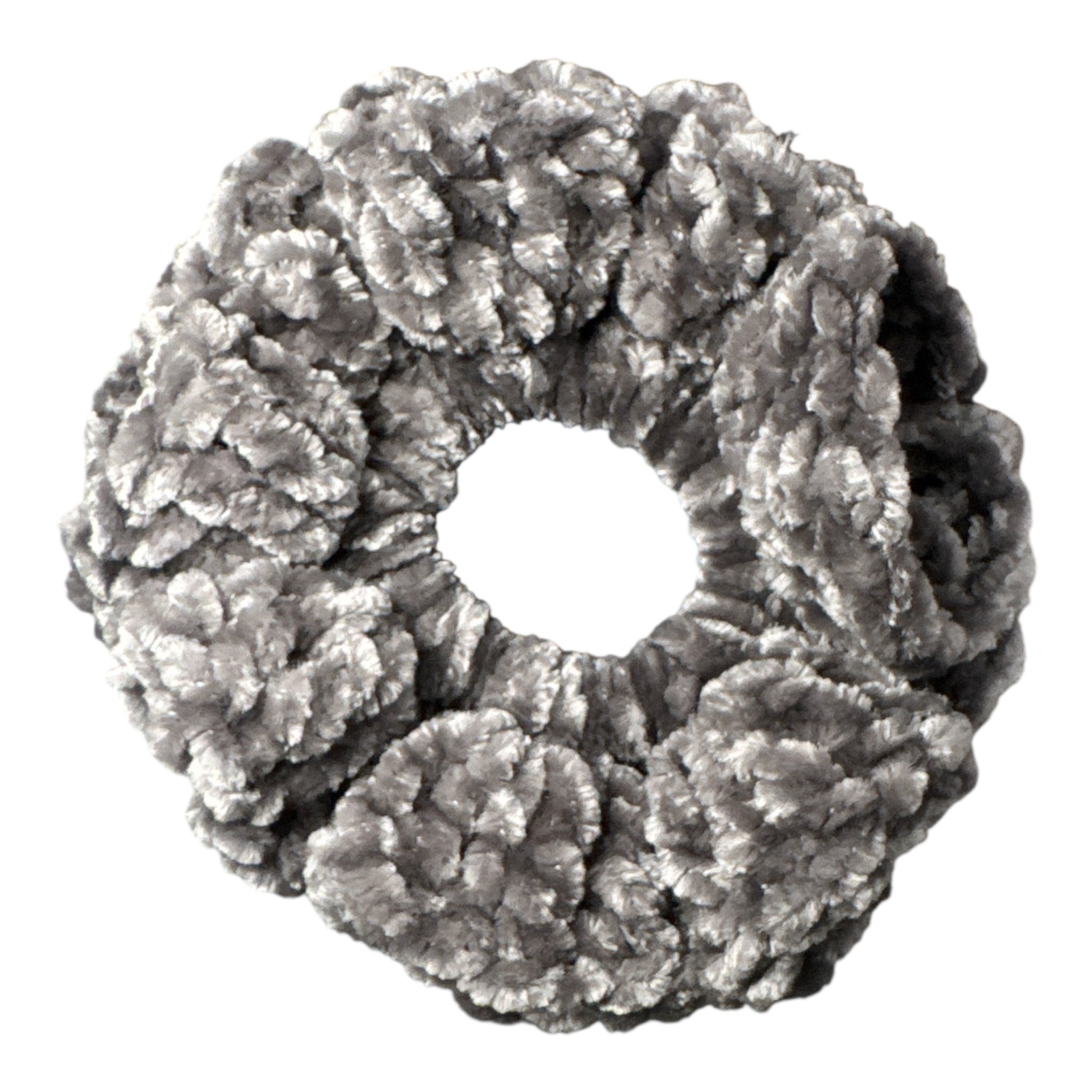 Crochet Velvet Scrunchie, All over Tie. Grey