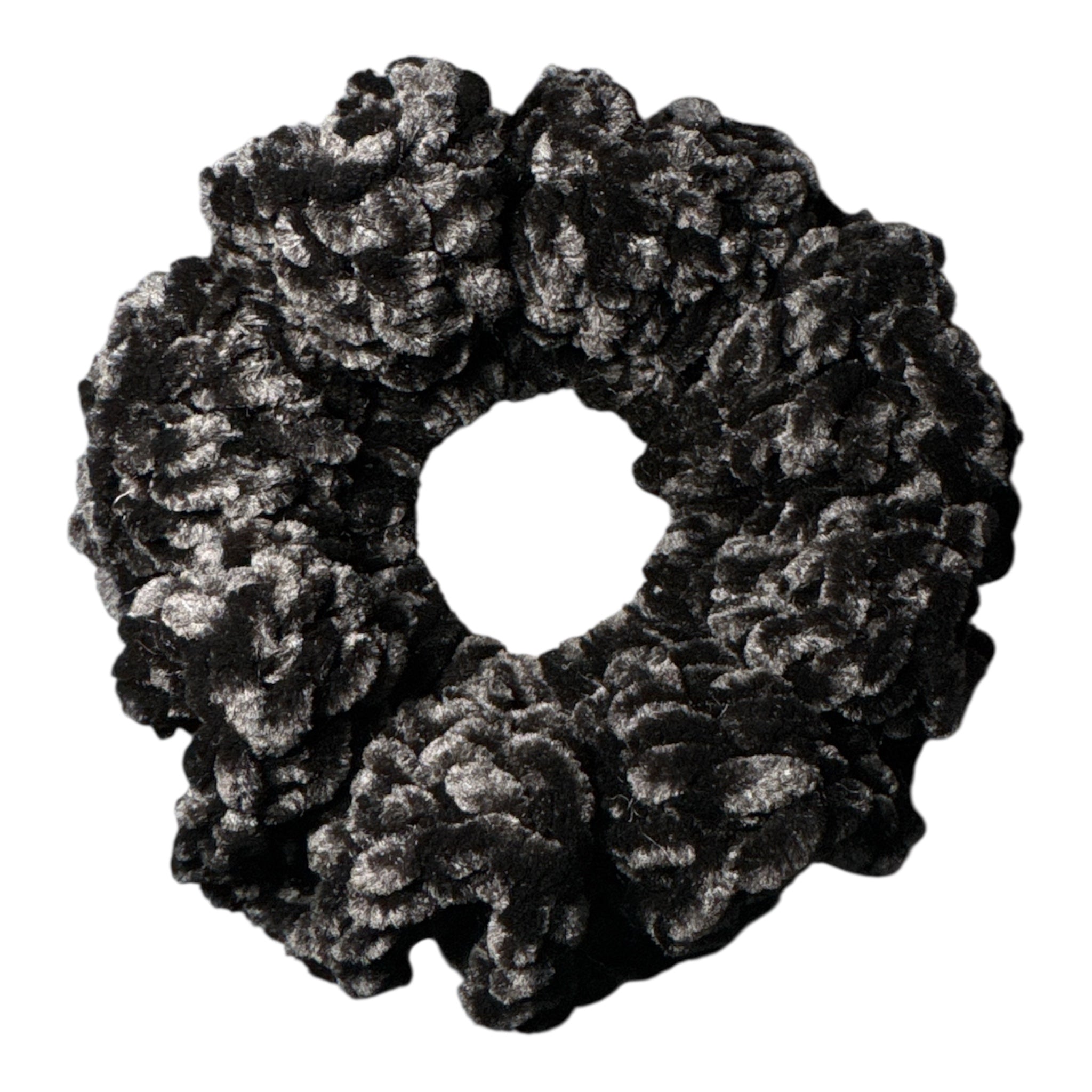 Crochet Velvet Scrunchie, All over Tie. Black