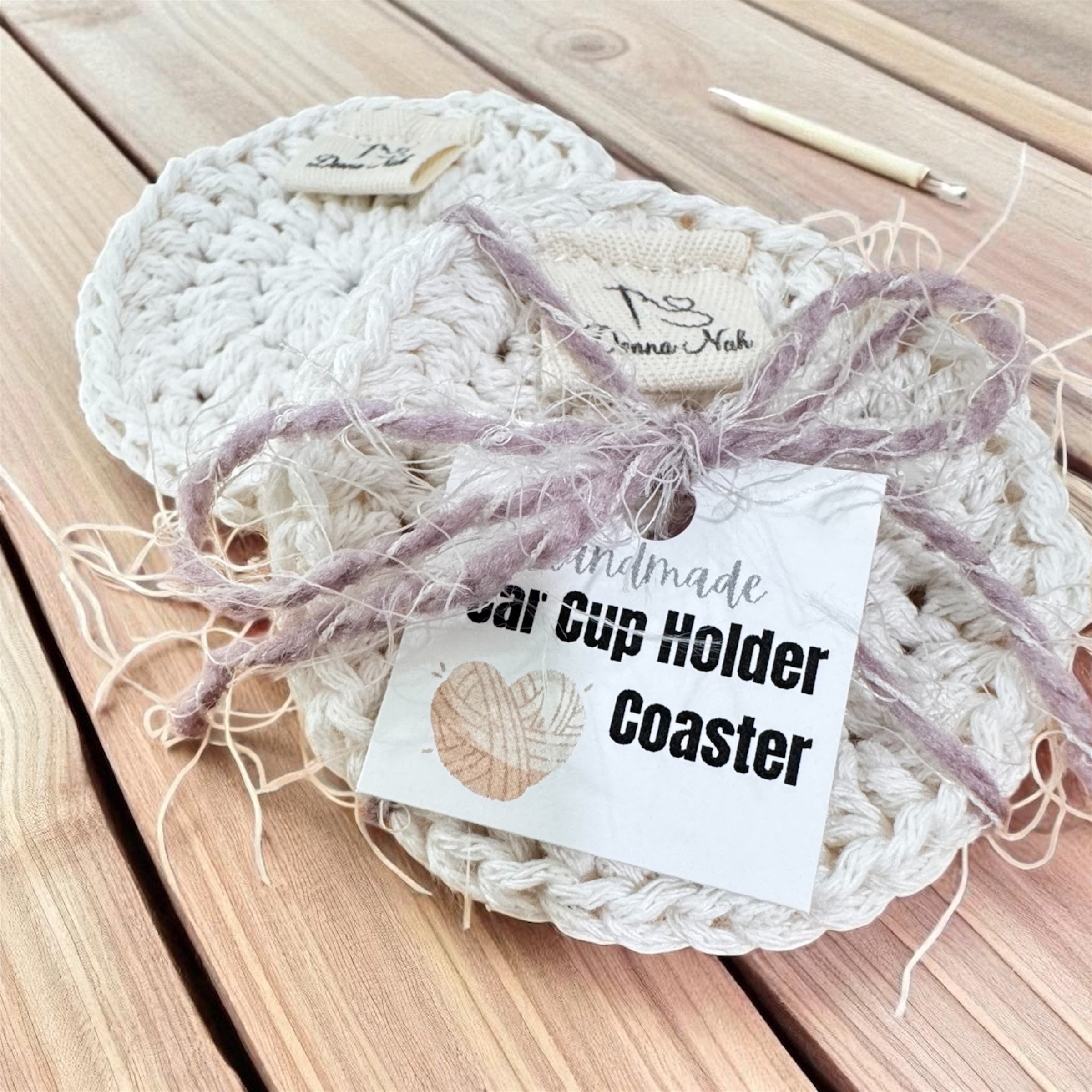 Car Cup Holder Coaster handmade crochet -  set of 02 -  Natural color