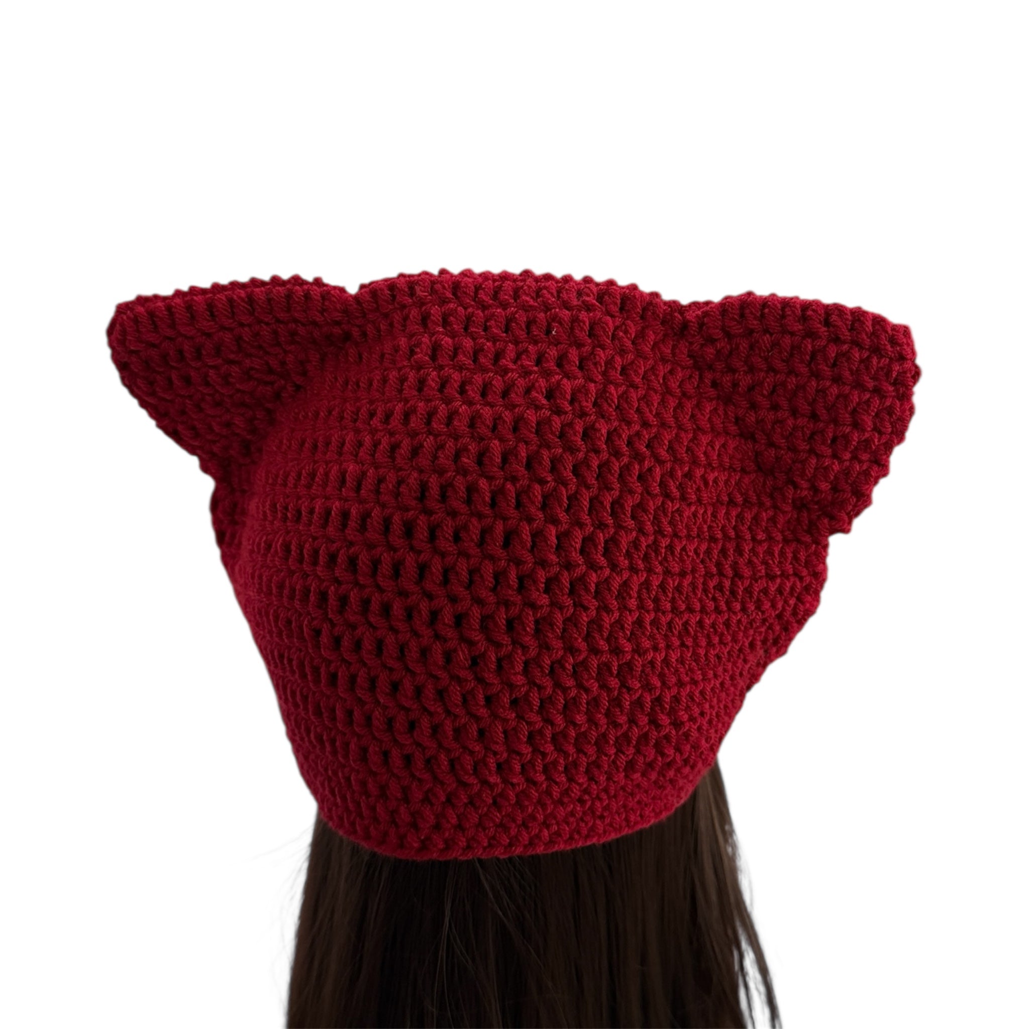 Crochet Custom Cat Ear Bennie Red with  green bow - for kids 6-12 yo.- Christmas