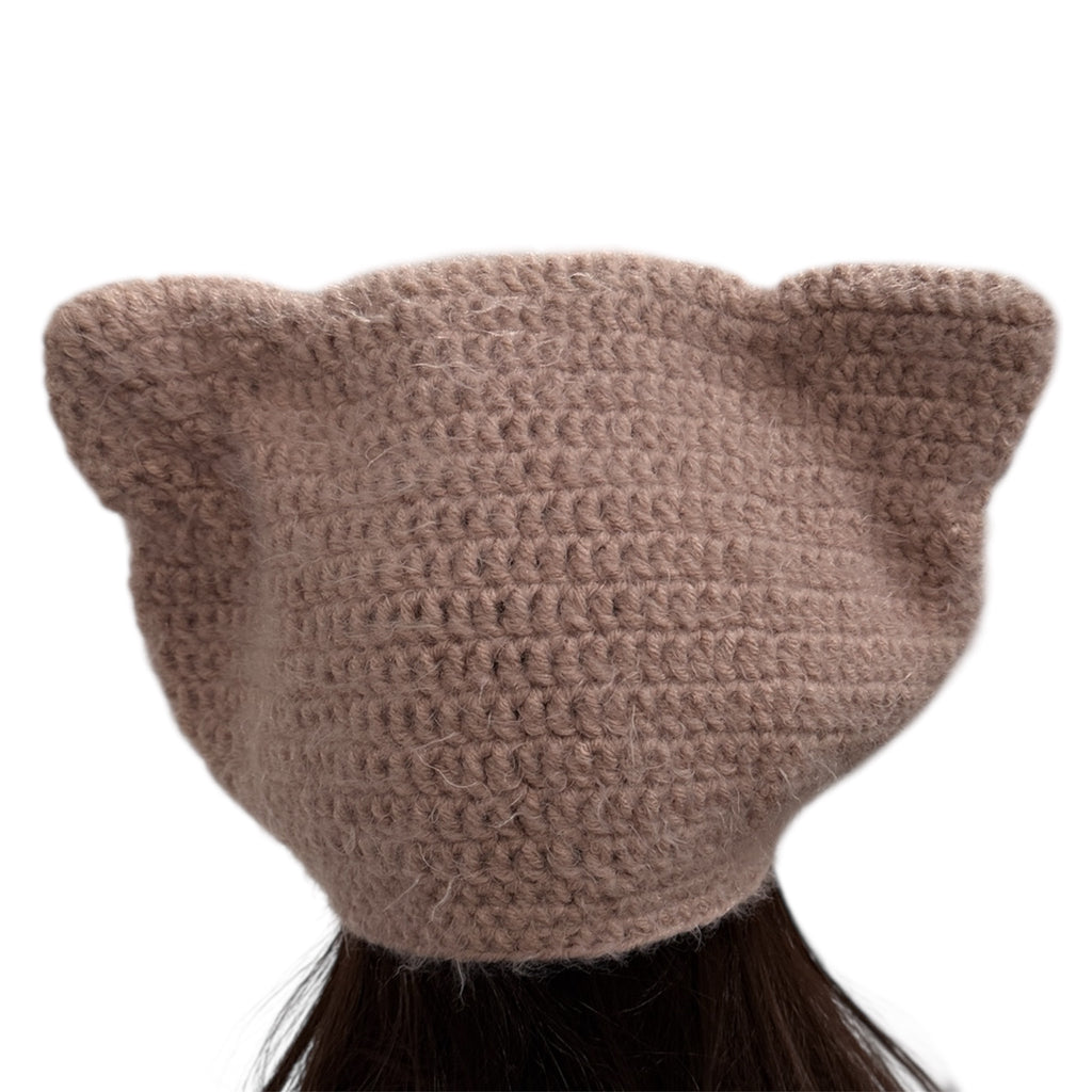 Crochet Custom Cat Ear Bennie Dusty Pink  with Light Blue bow - for kids and adults