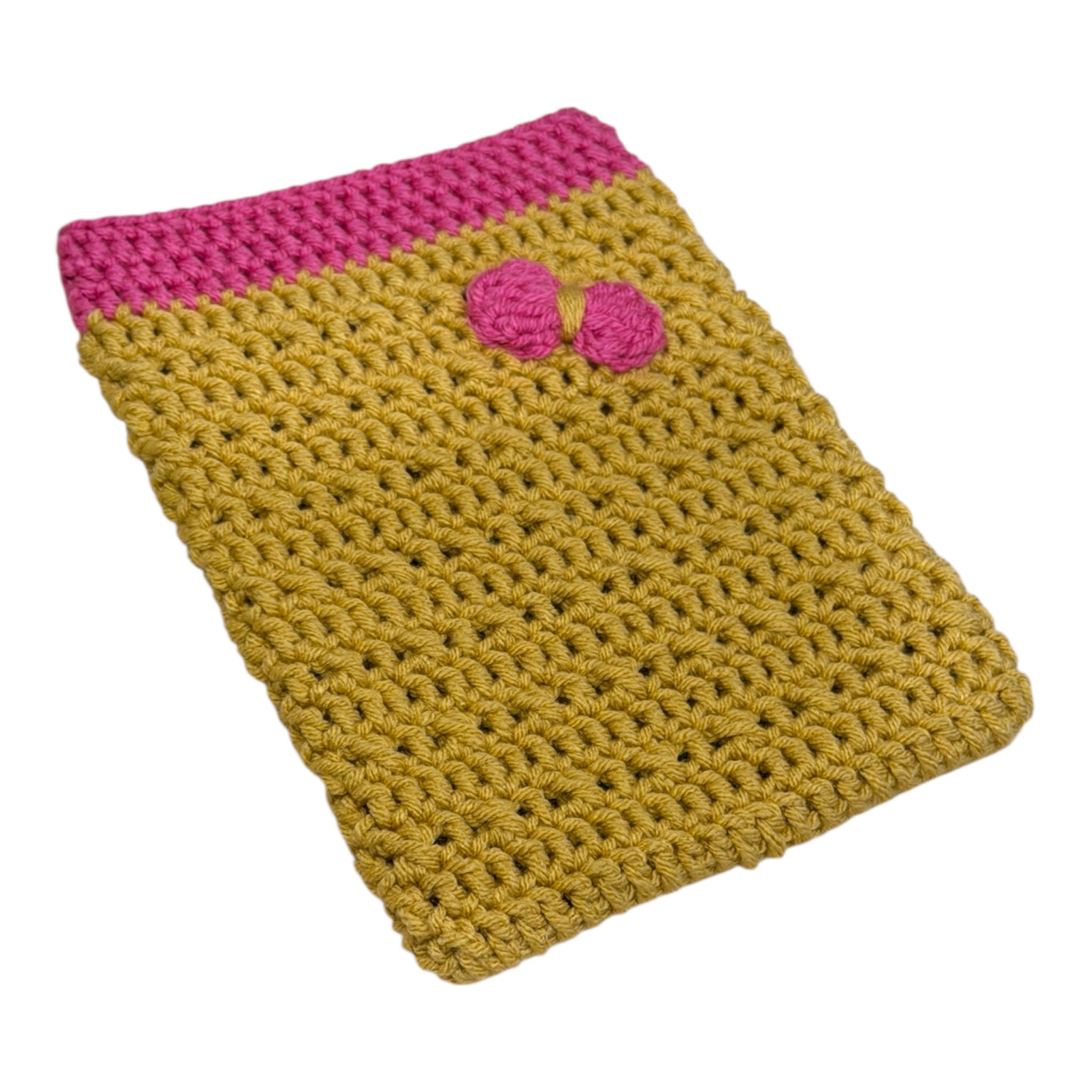 Handmade Crochet Kindle Paperwhite Sleeve with bow (Yellow/Pink)